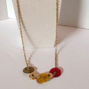 Vintage Gold Tone Removable Discs 34" Necklace Casual Corner Signed Fall Colors